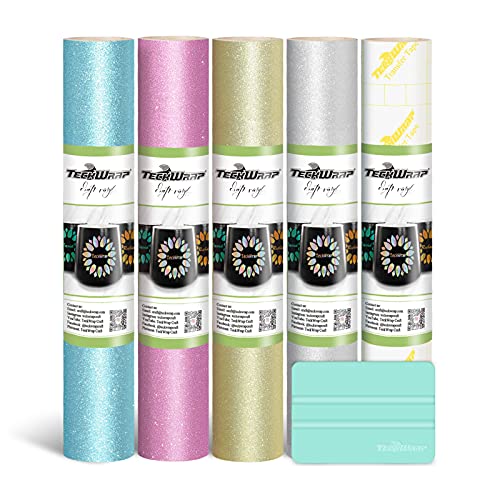 TECKWRAP Shimmer Vinyl Glitter Adhesive Sheets for Craft Cutter 12