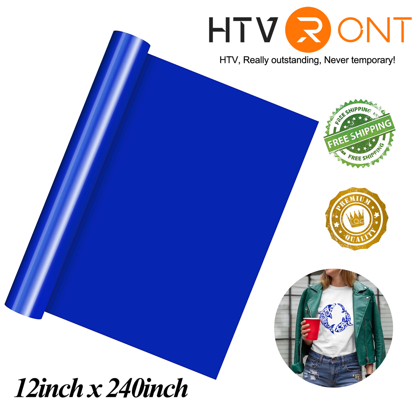 HTVRONT 12 x 15FT Heat Transfer Vinyl Royal Blue HTV Roll Iron on  T-Shirts, Clothing and Textiles for Cricut 
