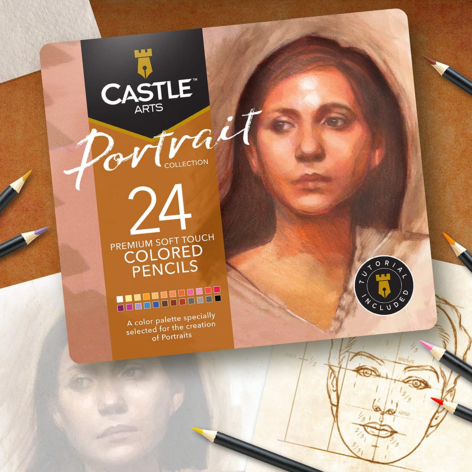Castle Art Supplies Monet Themed 24 Colored Pencil Set in Tin Box