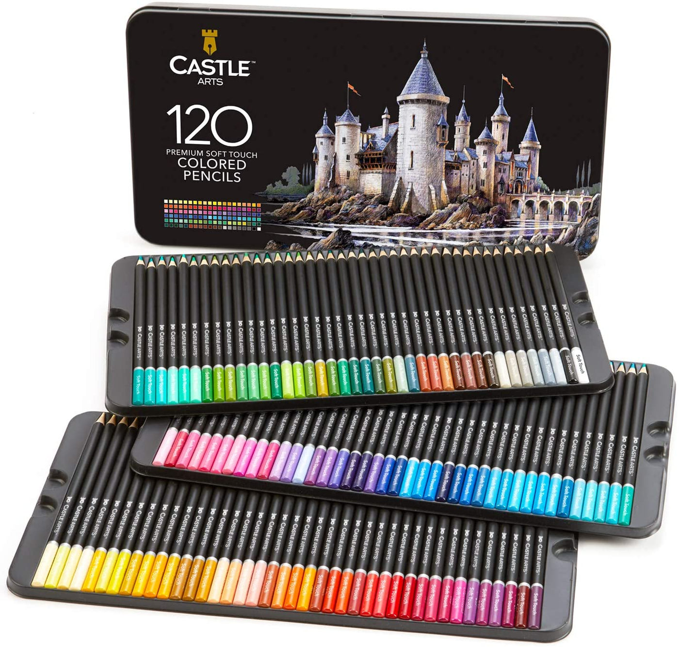 Castle Art Supplies 120 Colored Pencils Set, Quality Soft Core Colored  Leads for Adult Artists, Professionals and Colorists, Protected and  Organized in Presen…