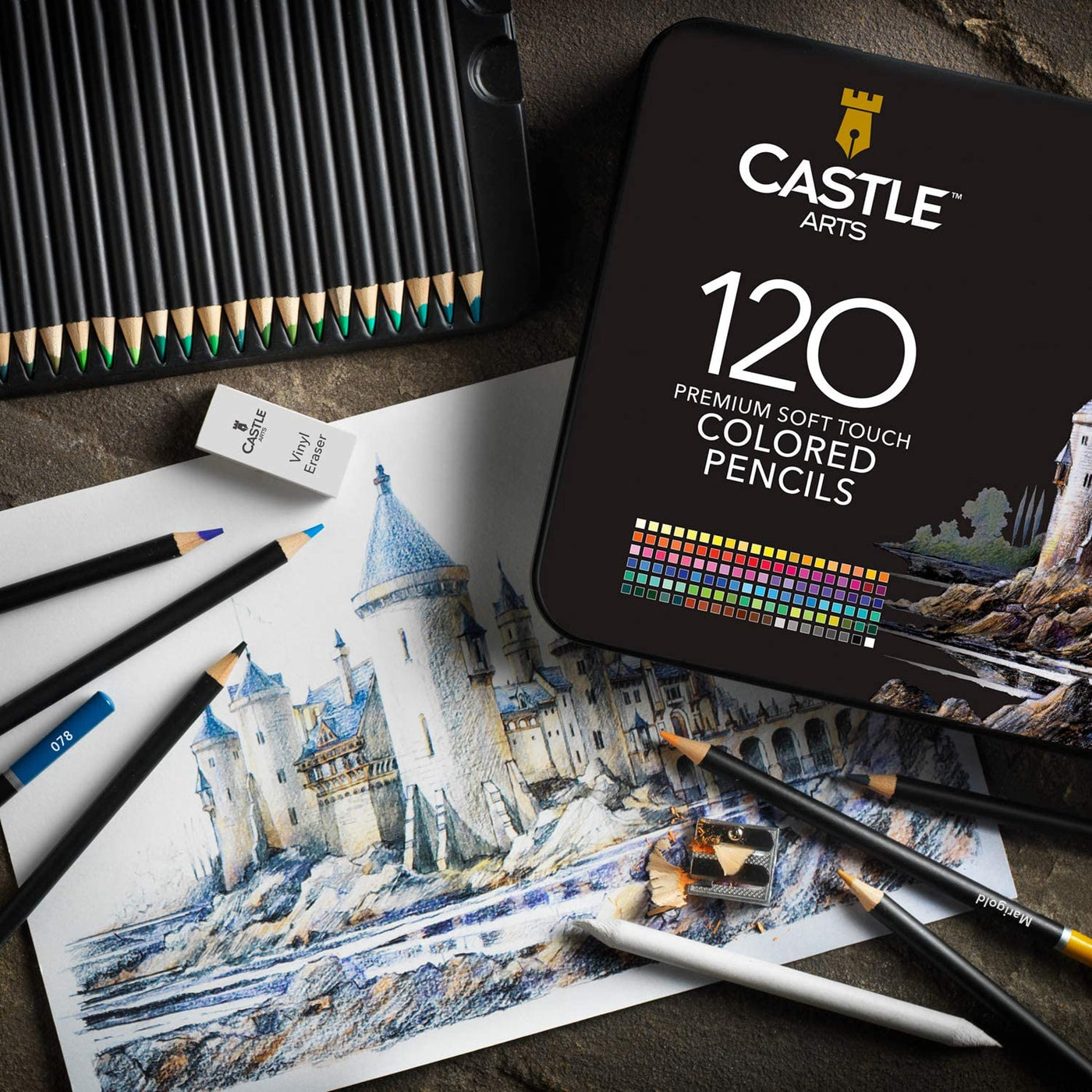 Castle Art Supplies 120 Colored Pencils Set with Guinea